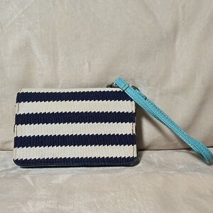 Striped Navy and Cream Wristlet